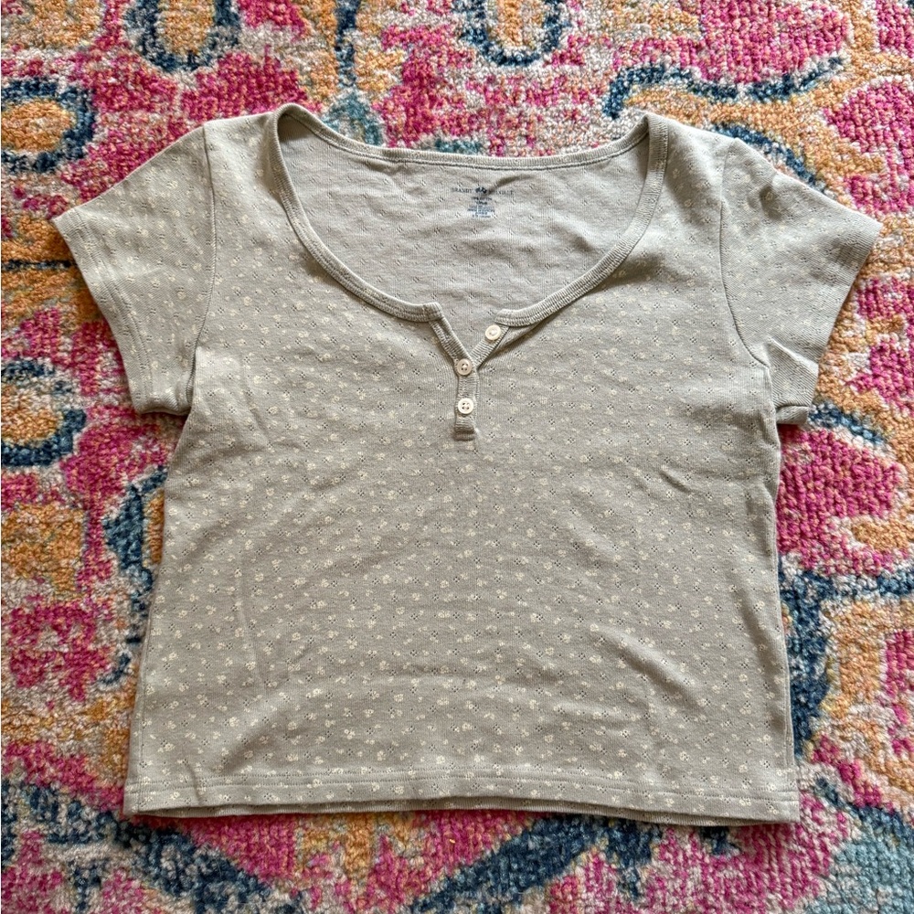 Brandy Melville Green Floral Crop Top